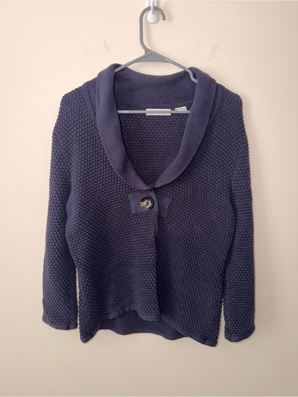 Liz Claiborne Navy Shawl Collar V-Neck Buttoned Knit Sweater